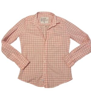 Frank & Eileen The BARRY Women's Crinkle Button Down Shirt Pink Gingham Medium